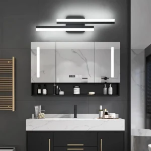 Modern Mirror Lamp 24in 32in LED Vanity Lighting Fixtures Black 3CCT Bathroom Vanity Light Dimmable Wall Lamp