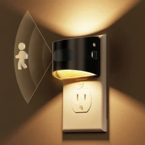 Modern Motion Sensor Night Light Mini Black LED Wall Plug Light with Up-and-Down Lighting for Bedroom