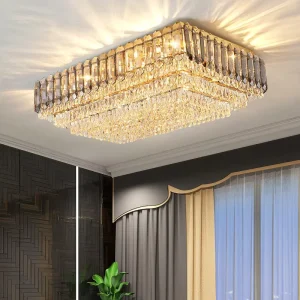 Modern Multi Tier K9 Crystal Ceiling Lamps Rectangular Round Chrome Ceiling Light for Bedroom Living Room