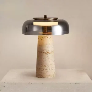 Modern Natural Yellow Travertine Desk Lamp Sophisticated Design for Study Bedroom Office Desk USB Touch Rechargeable
