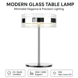 Modern Nordic Clear Glass Table Lamp LED with Warm White Light for Indoor Home Decor Living Room Bedroom Dinning Table Lighting
