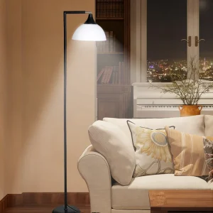 Modern Nordic LED Metal Floor Lamp with Round Shade and Base High Brightness Warehouse Lighting