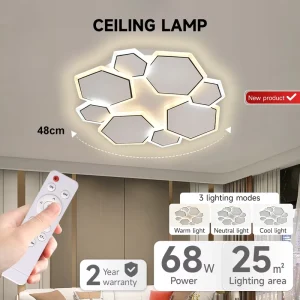 Modern Nordic Style Acrylic 68W Remote-Controlled Dimming Smart LED Ceiling Light for Bedroom