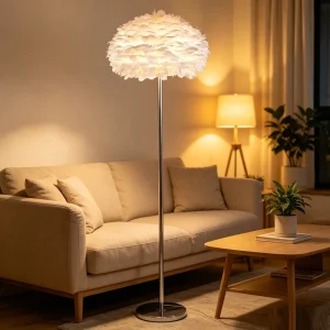 Modern Nordic White Feather Floor Lamp Living Room Bedroom Bedside Standing Light Luxury Home Decoration LED Floor Lamps