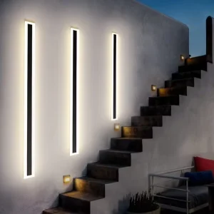 Modern Outdoor 110V 220V Long Strip Garden Wall Lamp 3000K Warm White Sconce LED Wall Light Waterproof Solar Powered