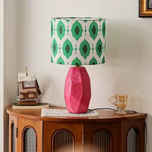 Modern Pink Ceramic Table Lamp with Patterned Fabric Shade 3 Color Dimmable Desk Light for Bedroom Living Room Home Decor