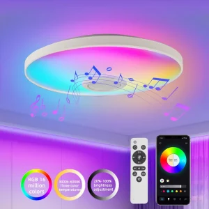 Modern Plastic RGB LED Ceiling Lamp with Music and Remote Control, CRI 80