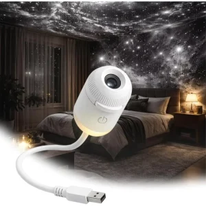 Modern Projector Night Light RGB Starry Sky Feature USB Powered LED Warm White Dimmable Manual Button Small Bedroom