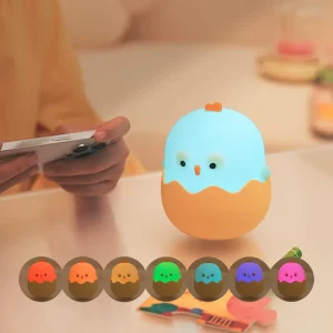 Modern RGB Touch Control LED Night Light Rechargeable Silicone Eggshell Chick Design Warm White Projector for Kids’ Room Home