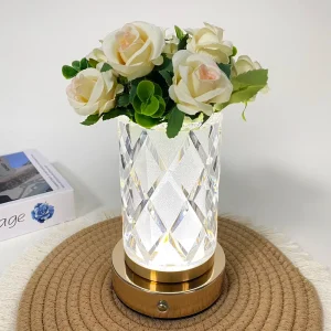 Modern Rechargeable Vase Table Lamp with Ambiant Light Metal Acrylic Bedroom Decorative Glass Light Battery AC Power Supply