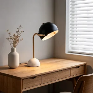 Modern Refined Iron Marble Adjustable Desk Lamp Black Task Light for Office Bedroom Study Living Room Home Decor