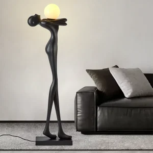 Modern Resin Statue Floor Lamp Black Holding Ball Floor Lamp for Bedroom Living Room Corridor Hotel Villa