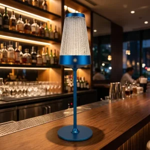 Modern Restaurant Hotel Table Lamp Aluminum Construction Fluorescent WiFi Control Acrylic Crystal Shade Customized Color
