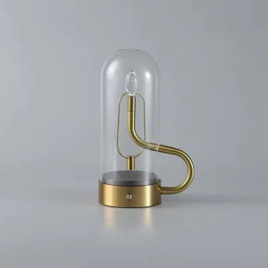 Modern Retro Style Portable Glass Dome Table LED Candle USB Charging Cordless Flame Light Aluminum Battery Lamp