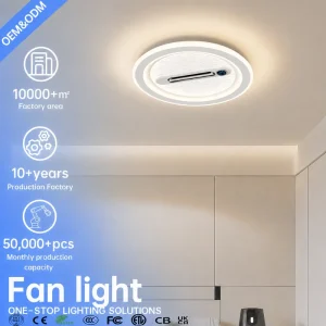 Modern Round LED Ceiling Fan Light with Remote Control Flush Mount Fan Lamp for Bedroom Living Room Hotel Ceiling Light