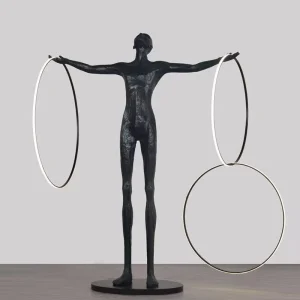 Modern Sales Office Custom Standing Ornaments Hotel Postmodern Large Resin LED Human Sculpture Floor Lamp