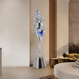 Modern Silver Resin Floor Lamp for Living Room Hotel Lobby Villa for Residential Commercial Spaces