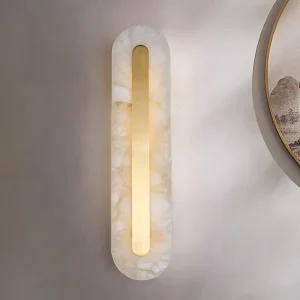 Modern Simple All-Copper LED Wall Lamp Marble Background for Living Room Stair Aisle Bedroom Bedside Lighting