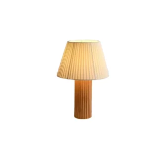 Modern Simple Eco friendly Wooden LED Table Lamp Off White Fabric Electric AC Power Bedroom Study Home Decor
