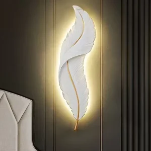 Modern Simple LED Feather Wall Lamp Leaf Design Resin 3CCT Dimmable Living Room Bedroom Bedside Cafe