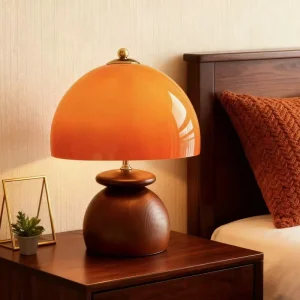 Modern Simple Mushroom Solid Wood Table Lamp Warm Light E27 Push Button Switch Battery Powered Office Night Light Study