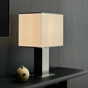 Modern Simple Stainless Steel Rectangle Fabric Desk Lamp with LED for Living Room Office Study Bedroom Industrial Wind Lighting