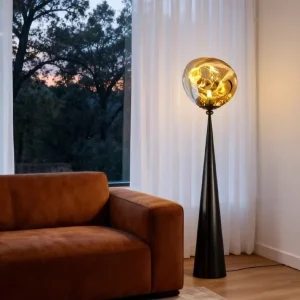 Modern Single Lava Glass Floor Lamp Matte Black Conical Base Standing Light for Living Room Hotel
