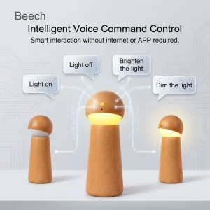 Modern Smart AI Voice Controlled LED Solid Wood Night Light 3 Level Touch Dimmable Home Gift