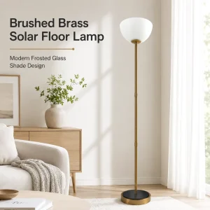 Modern Solar Powered Outdoor Floor Lamp LED Path Light with Frosted Glass Shade Rechargeable Waterproof Floor Standing Lamp