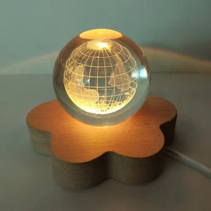 Modern Solid Beech Wood LED Warm White Crystal Ball Craft Ornaments USB Rechargeable Battery Powered Bedroom Night Light CRI80