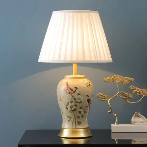 Modern Solid Ceramic Table Lamp Soft Fabric Shade Hand Woven Desk Lamp for Bedroom Living Room Indoor Home Decoration Lighting