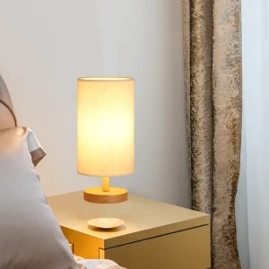 Modern Solid Wood Linen Shade USB Desk Lamp Eye Caring LED Light for Bedroom Bedside Study Dormitory Decoration
