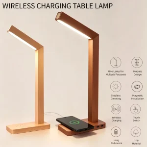 Modern Solid Wood Table Lamp Fast Wireless Charger Magnetic Modular LED Desk Light Stepless Dimmable Touch Control for Bedside