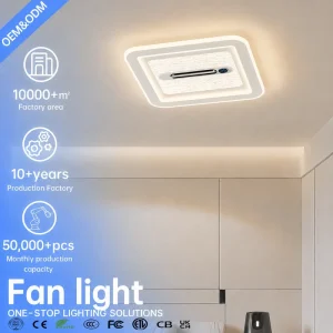 Modern Square LED Ceiling Fan Light with Remote Control Flush Mount Fan Lamp for Bedroom Living Room Hotel Ceiling Light