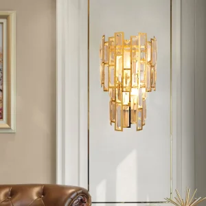 Modern Stainless Steel Glass Shade Warm White LED Wall Lamp for Living Room and Bathroom Wall Mounted