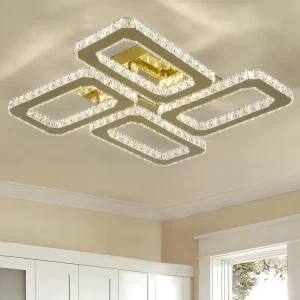 Modern Stainless Steel LED Crystal Ceiling Light Geometric Square Design 6000K for Apartment