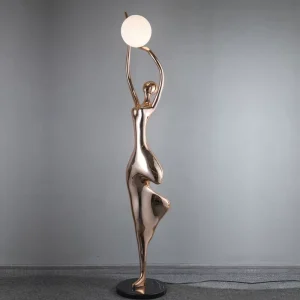 Modern Statue Floor Lamp Rose Gold Resin E27 LED with Glass Shade for Living Room Bedroom Corridor Villa Hotel