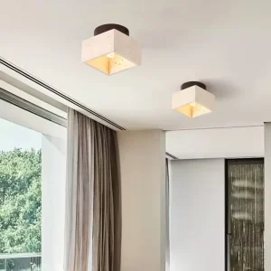Modern Stone Wood Art Deco Surface Mounted Incandescent Bulb Ceiling Light for Home Bedroom