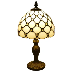 Modern Style Beige Beads Vintage Bedside Table Light Desk Lamps Accent Small E26 Bulb Base Reading Lamp Glass Room Use