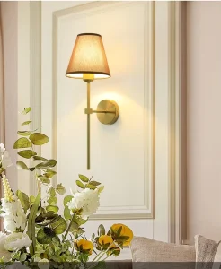 Modern Style Wall Lamp LED Light Source Iron Electroplating Fabric Shade Copper Natural Color Switch Control E27 Bulb Base AC