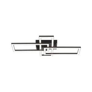 Modern Three-Frame Square LED Ceiling Light Plastic Warm Light Surface Mount Black for Living Room