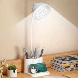 Modern Touch Control LED Rechargeable Desk Lamp White Study Bedside Lamp for Bedroom Living Room Hose Table with Pen Holder