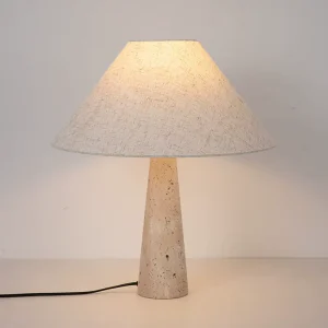 Modern Travertine Table Lamp Linen Shade Bedside Light Nordic Desk Lamp for Living Room