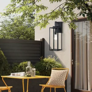 Modern Wall Light 1-Light in Matte Black Rectangular Metal Frame With Clear Glass Waterproof Anti-Rust Porch Light Patio Garage
