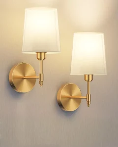 Modern Wall Sconces Dimmable Bedside Golden Fabric Shade Wireless Rechargeable Wall Light for Living Room Hallway