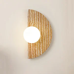 Modern Warm Tones Simple Wind Yellow Cave Stone Wall Lamp Moonshaped Postmodern Bedroom Background LED Dimmable Decoration Light