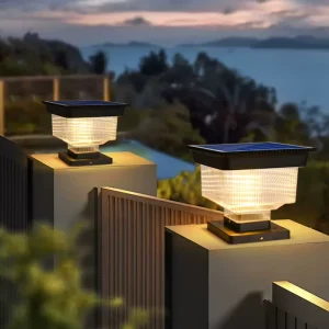 Modern Waterproof Outdoor Porch Column Lamp IP65 LED Solar Pillar Light for Garden Fence Decoration for Residential Use