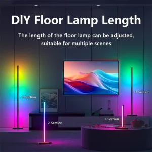 Modern White Aluminum DIY USB Smart Home LED Floor Lamp with RGB Lighting, Remote and App Control for Gaming Rooms