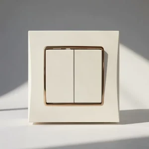 Modern White Gold Trim 2 Gang Wall Switch EU Standard Fireproof PC Panel for Residential Use