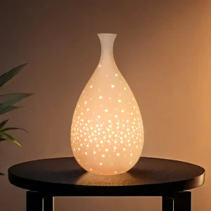 Modern White Porcelain Table Desk Lamp Hollow Out Warm Light LED Home Desk Decor